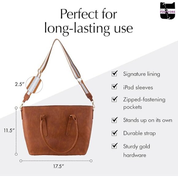 Pinafore Large Vegan Leather Tote Computer Bag Adjustable Crossbody Guitar Strap - Picture 5 of 7